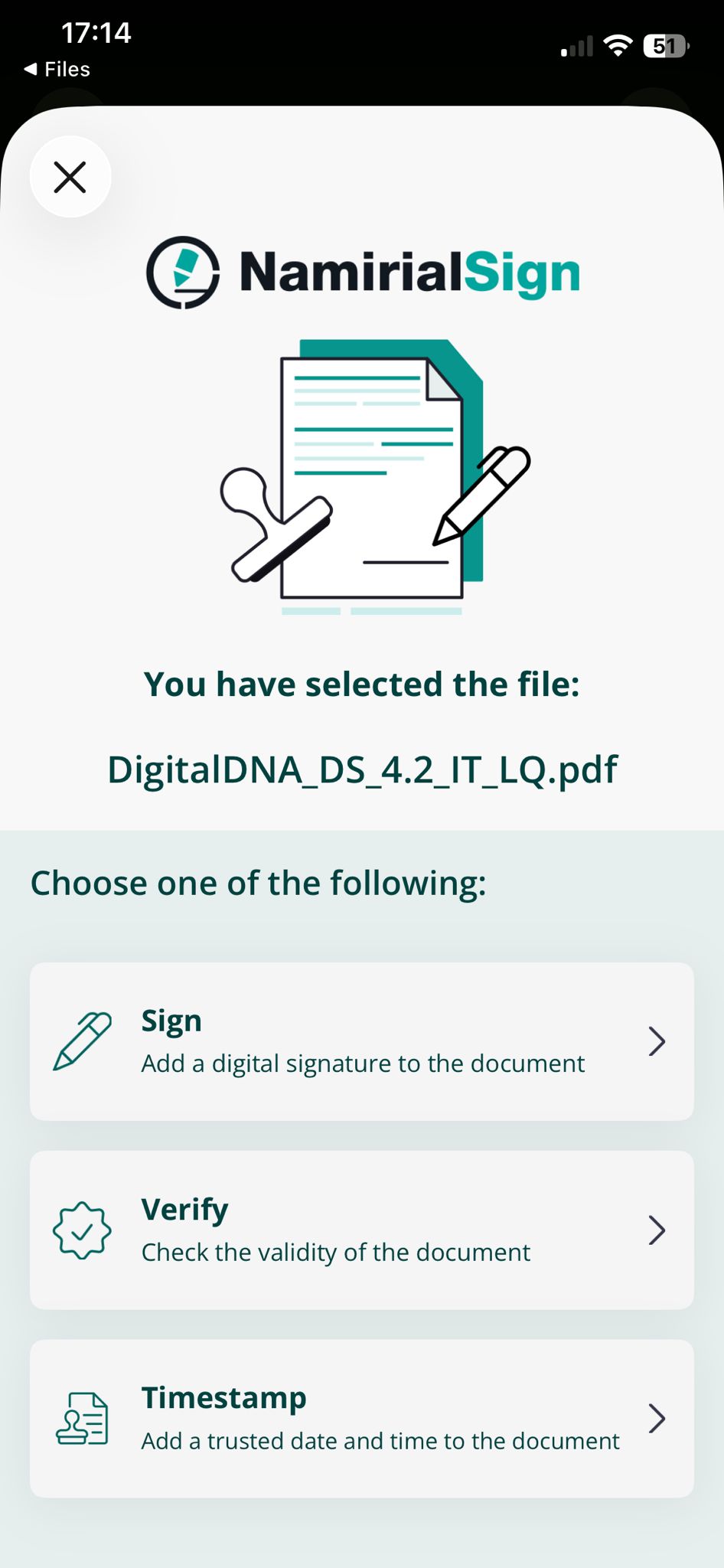 Sharing with Namirial Sign