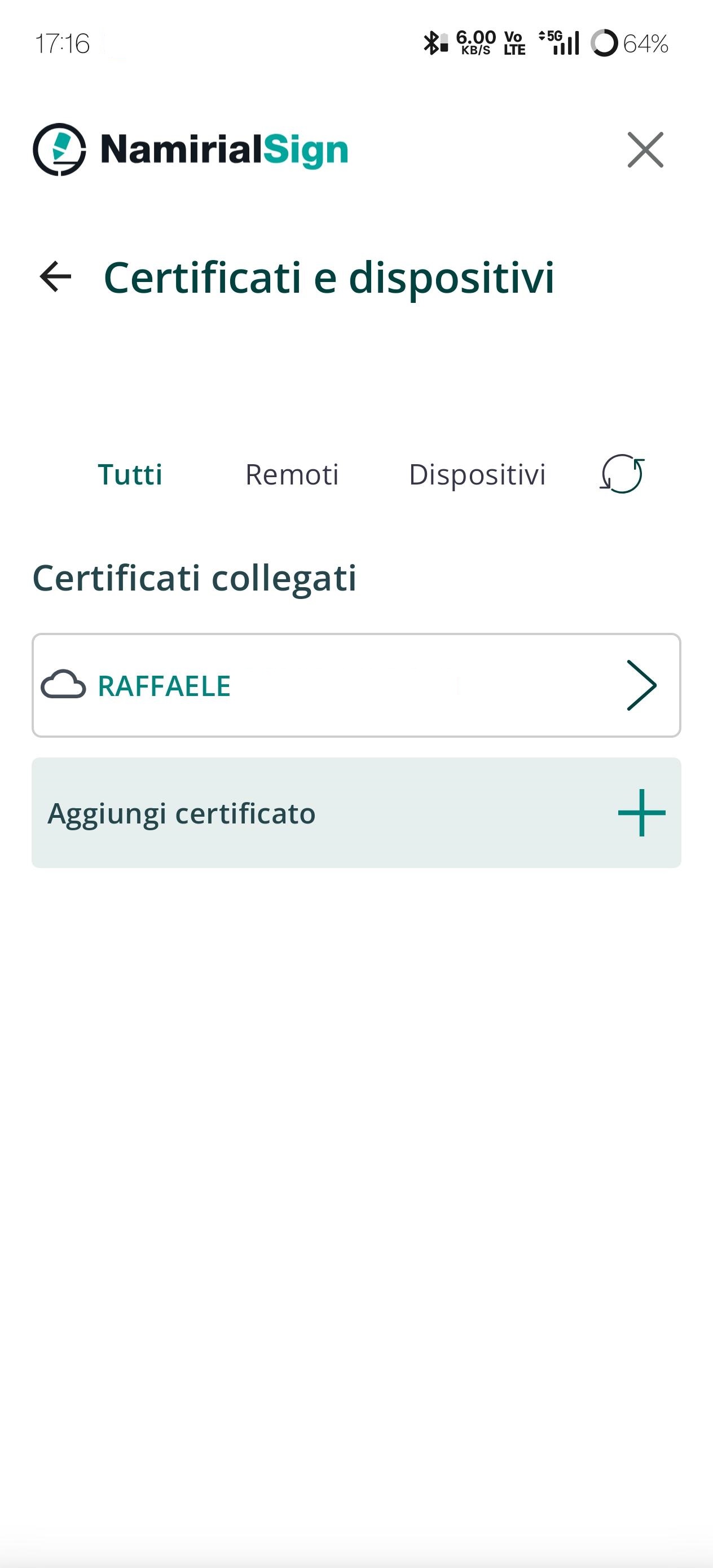 Ceritifcati e dispostivi con firma remota configurata