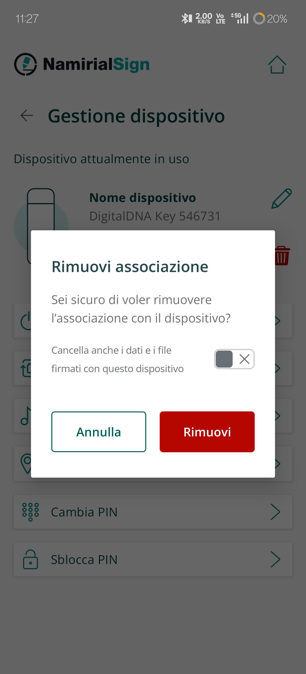 Rimozione associazione