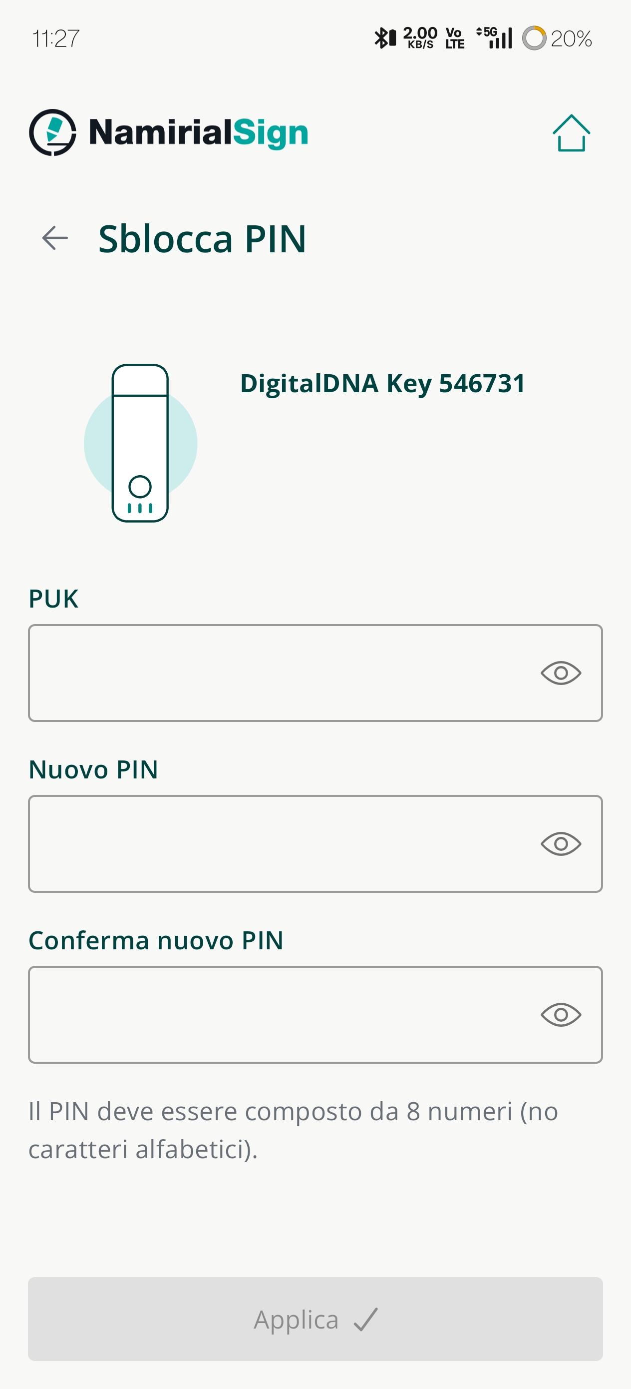 Sblocco PIN