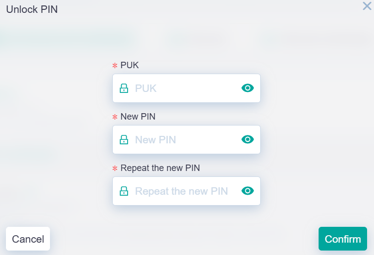 Personal Area - Devices and Certificates - Unlock PIN