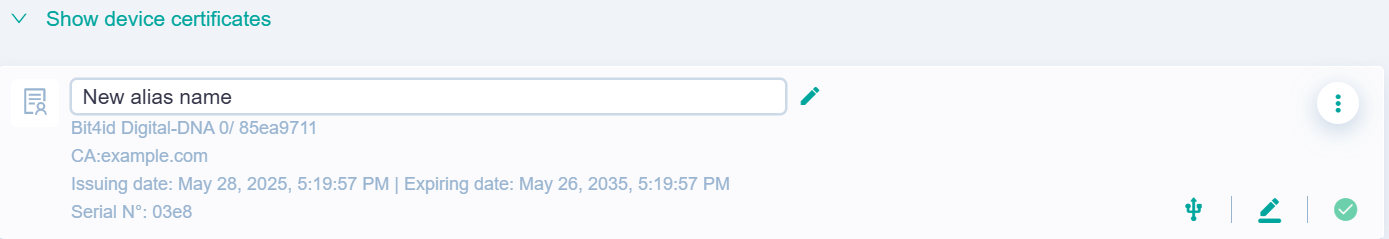 Personal Area - Devices and Certificates - Alias