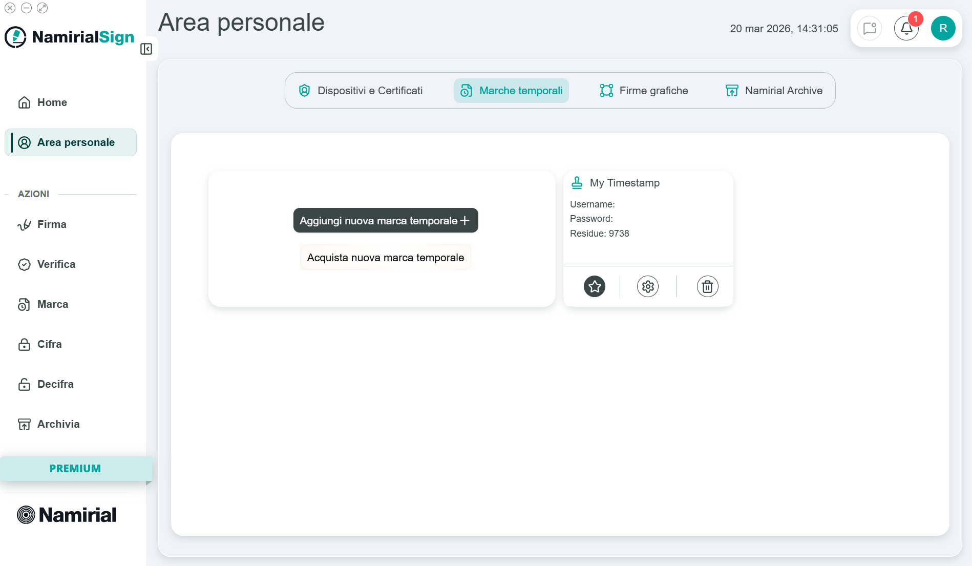 Area personale - Marche temporali