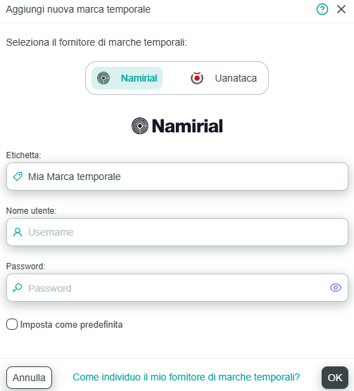 Area personale - Nuova marca temporale