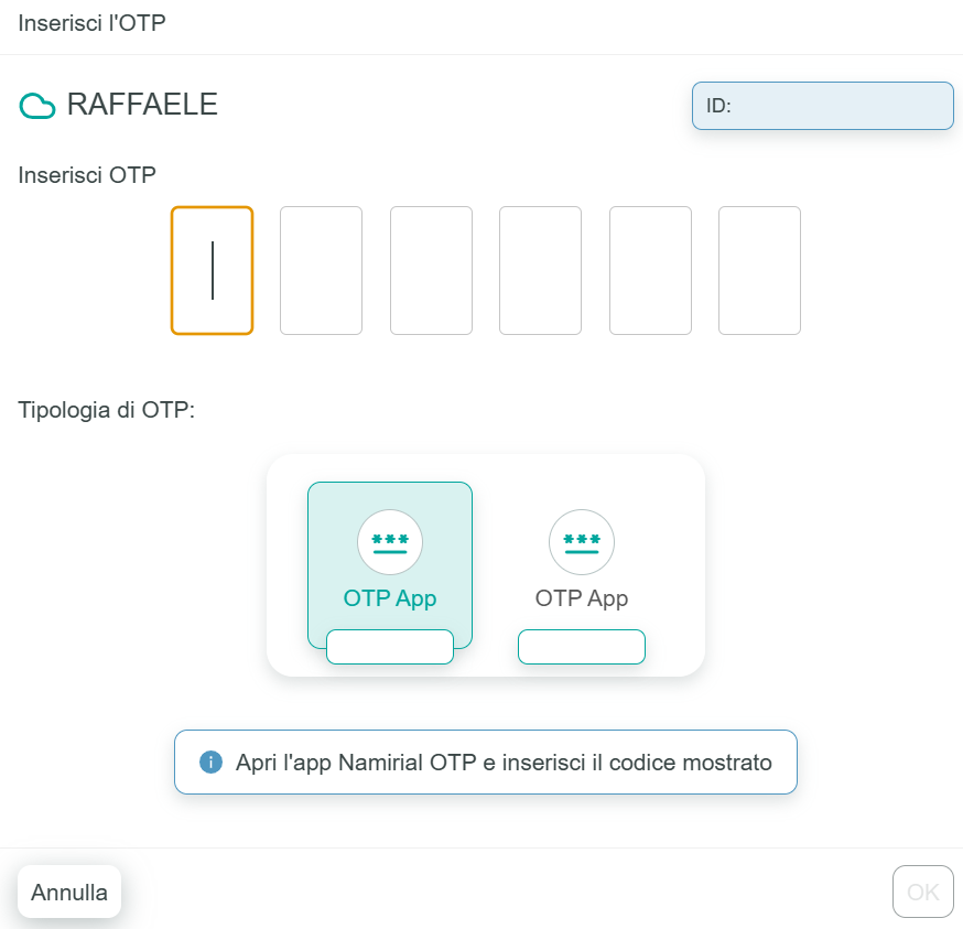 Firma digitale - Inserimento OTP (APP, SMS, hardware)