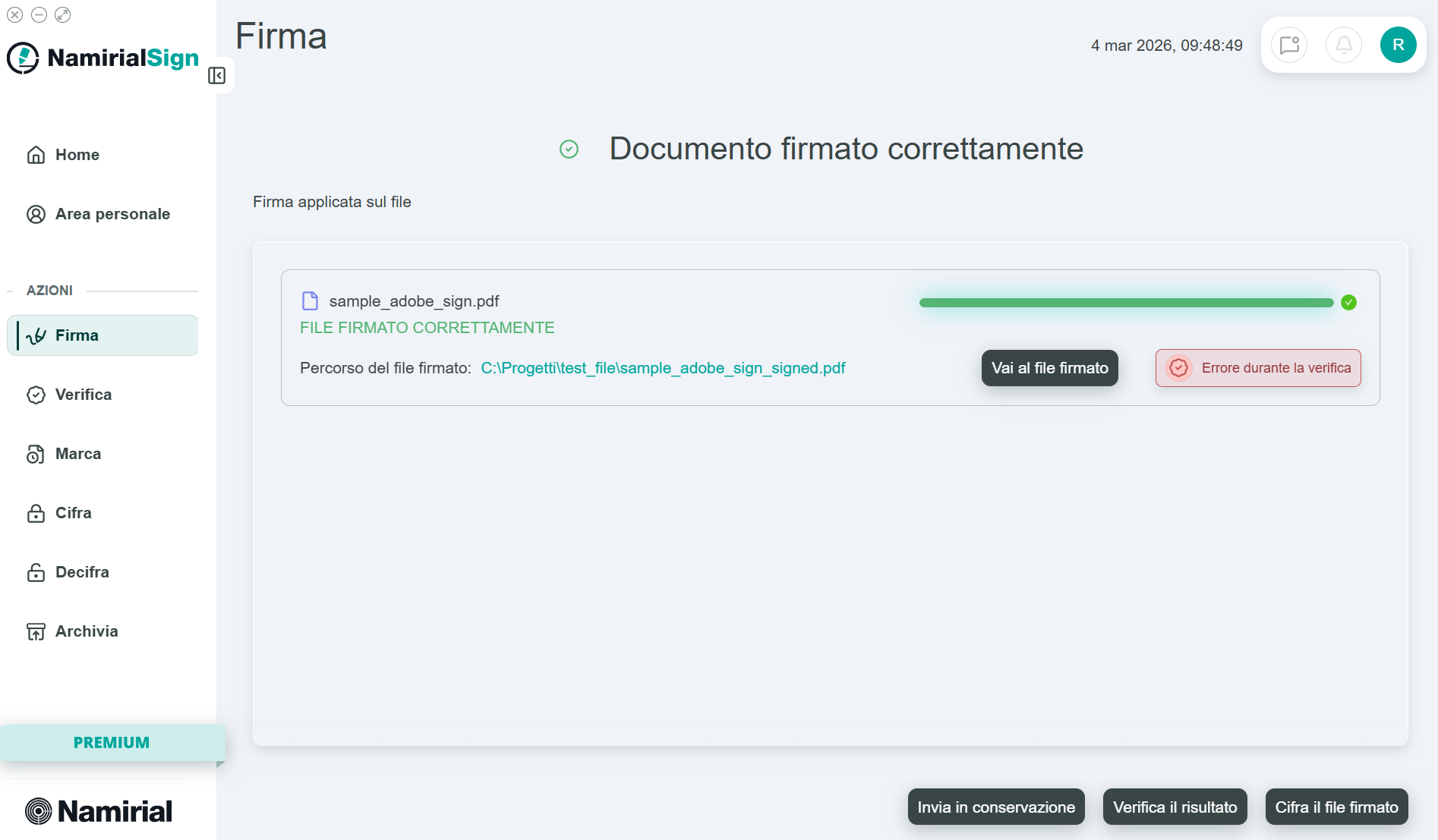 Firma digitale - Conclusione del flusso.
