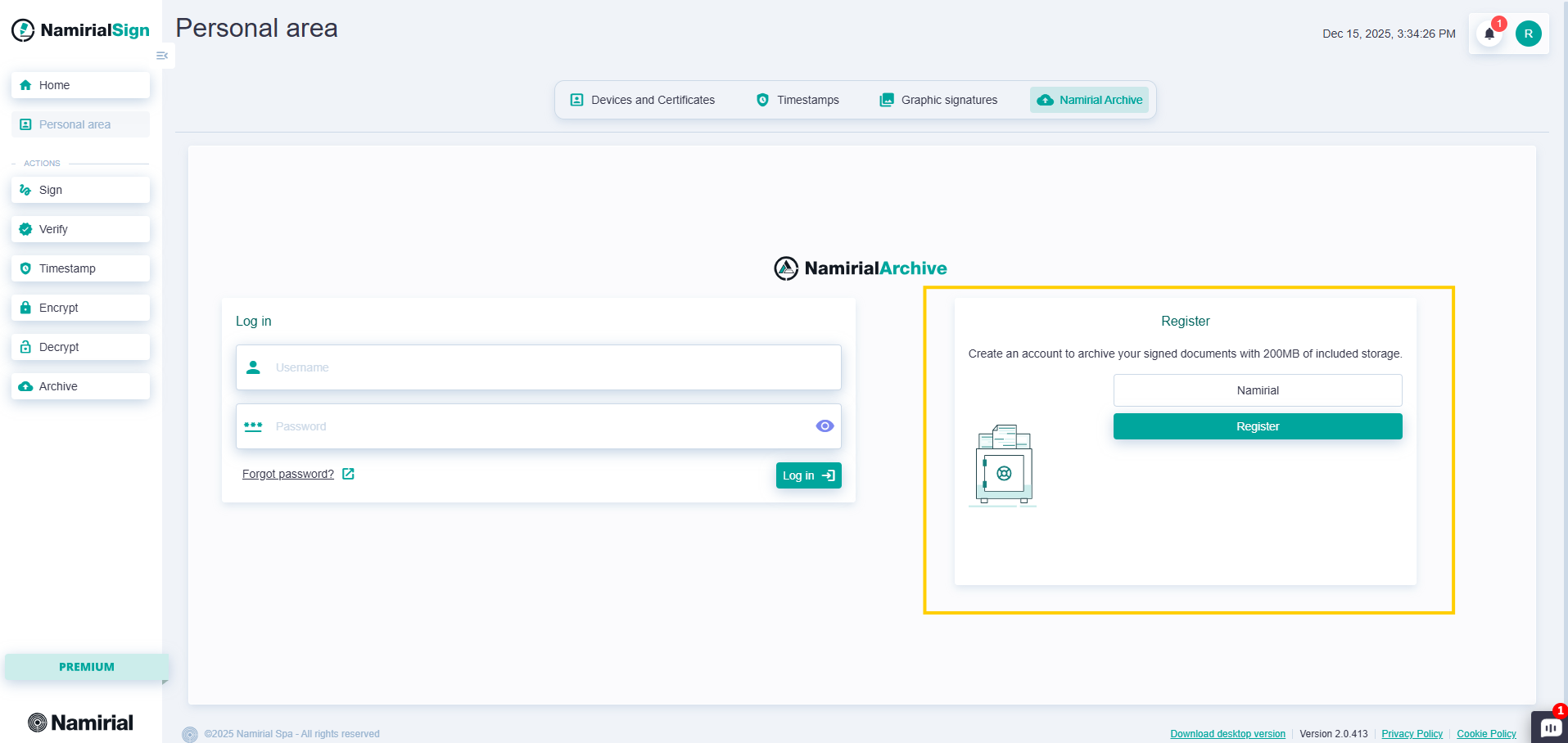 Namirial Archive - Create Company.