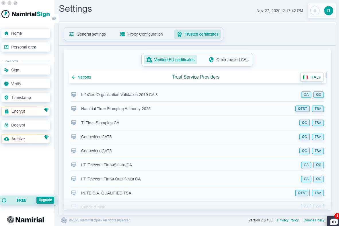 Settings - TSP List by Country.