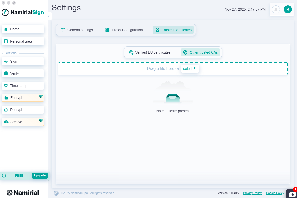 Settings - Import external CA certificates.