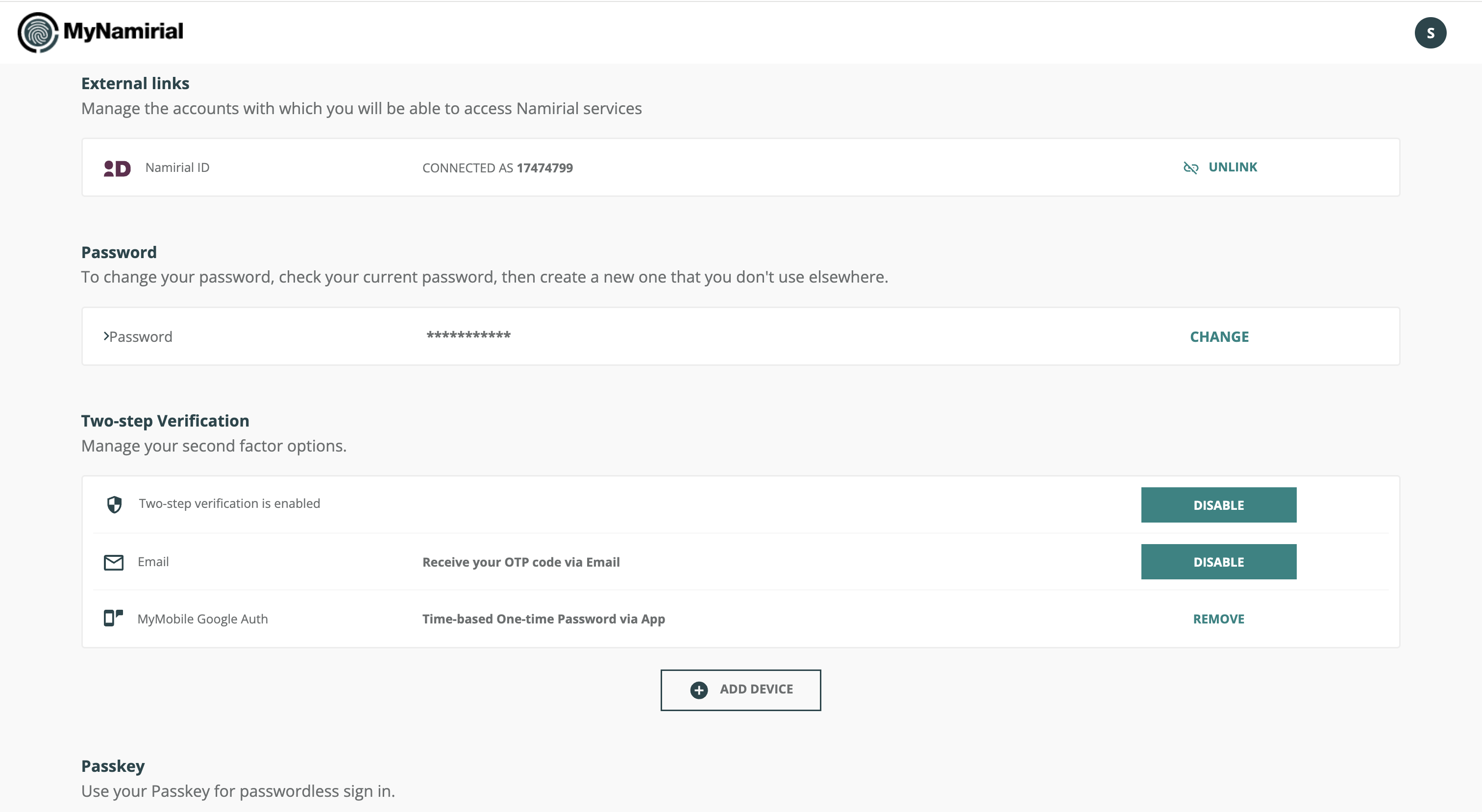 L’app registrata compare con il nome dispositivo e l’azione REMOVE.